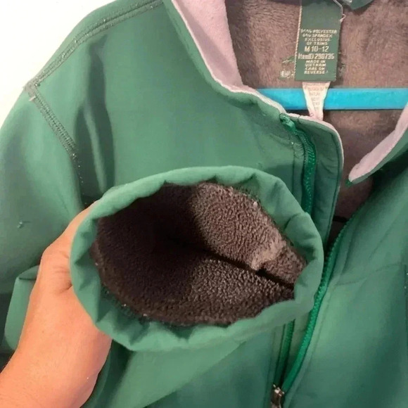 L.L. Bean Green Fleece Lined Jacket‎ Medium Kids Youth Full Zip - Picture 6 of 10